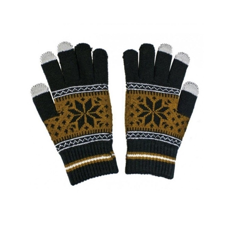 Aligator Touch Gloves Nordic pletené rukavice s motivem pro kapacitní dotykový displej černá hnědá black brown