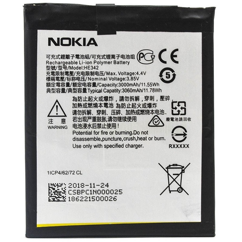 Baterie Nokia HE342 Nokia 5.1 Plus, Nokia 6.1 Plus,, Nokia 7.1 3000mAh Li-ion (volně)