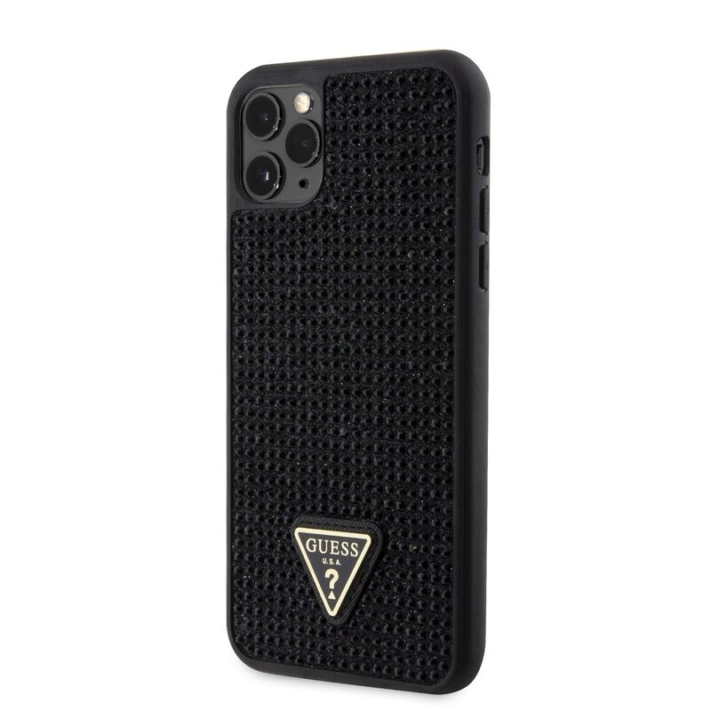 Pouzdro Guess Rhinestones Triangle Metal Logo kryt pro Apple iPhone 11 PRO MAX Black
