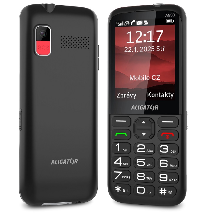 Aligator A930 je jednoduchý klasický mobilní telefon s praktickým nabíjecím stojánkem