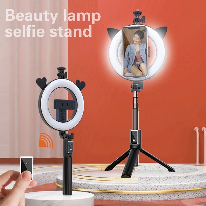 Selfie LED kruhove svetlo + stolni stativ + Bluetooth ovladani