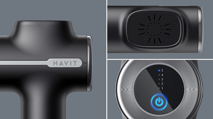 Masážní pistole HAVIT Portable Massage Gun a její dokonalý design