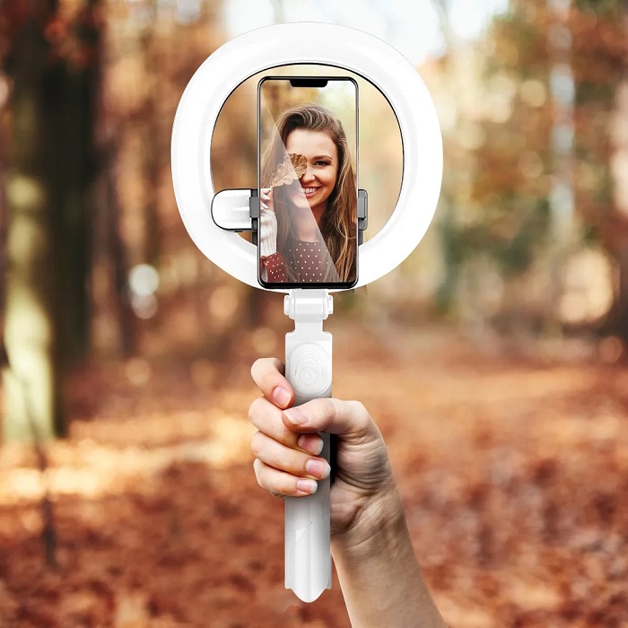 Selfie LED kruhové světlo 18 cm + tripod stativ teleskopický + Bluetooth ovládání