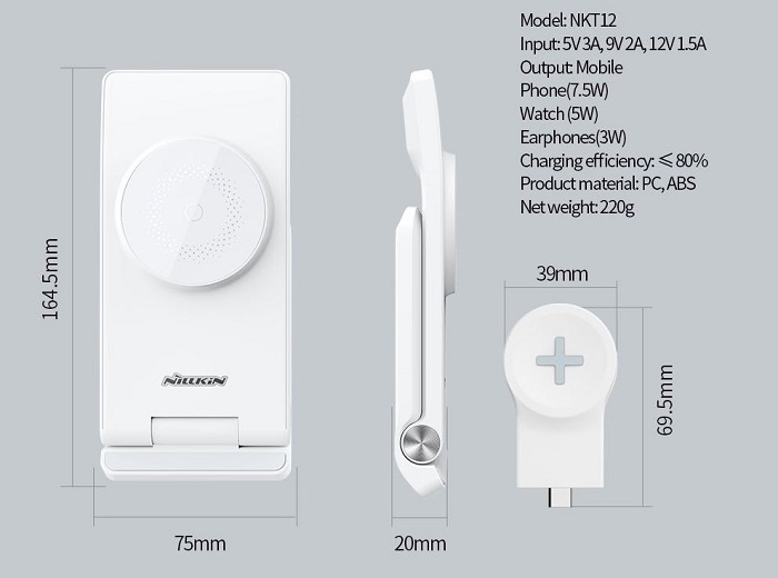 Bezdrátová nabíjecí stanice Nillkin PowerTrio MagSafe pro Samsung Watch a její design