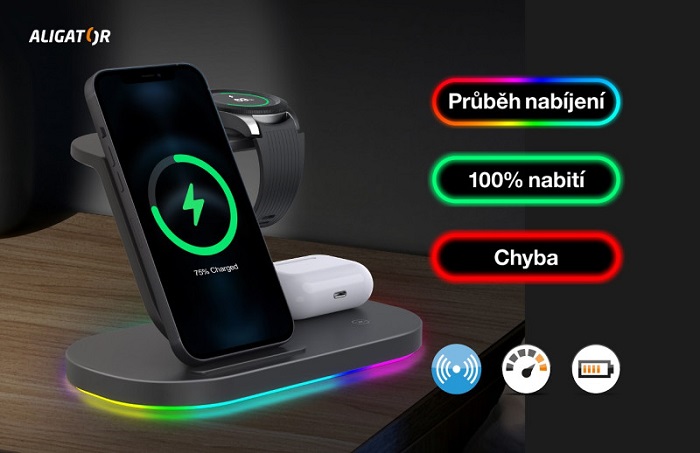 Bezdrátová nabíjecí stanice Aligator Smart Station S 3v1
