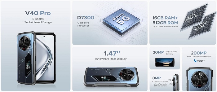Odolný mobilní telefon Doogee V40 PRO 5G 