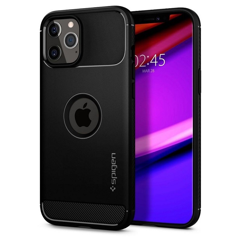 Levně Pouzdro Apple iPhone 12, iPhone 12 PRO SPIGEN Rugged Armor ACS01700 černé