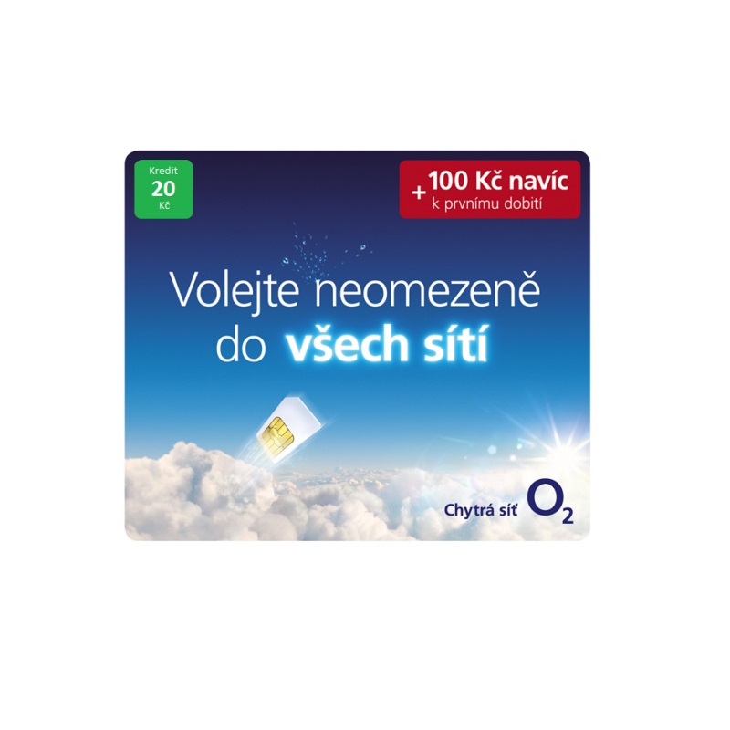 Levně O2 GO SIM KARTA - Kredit 20,- Kč + 100Kč navíc při 1.dobití 8595106658511