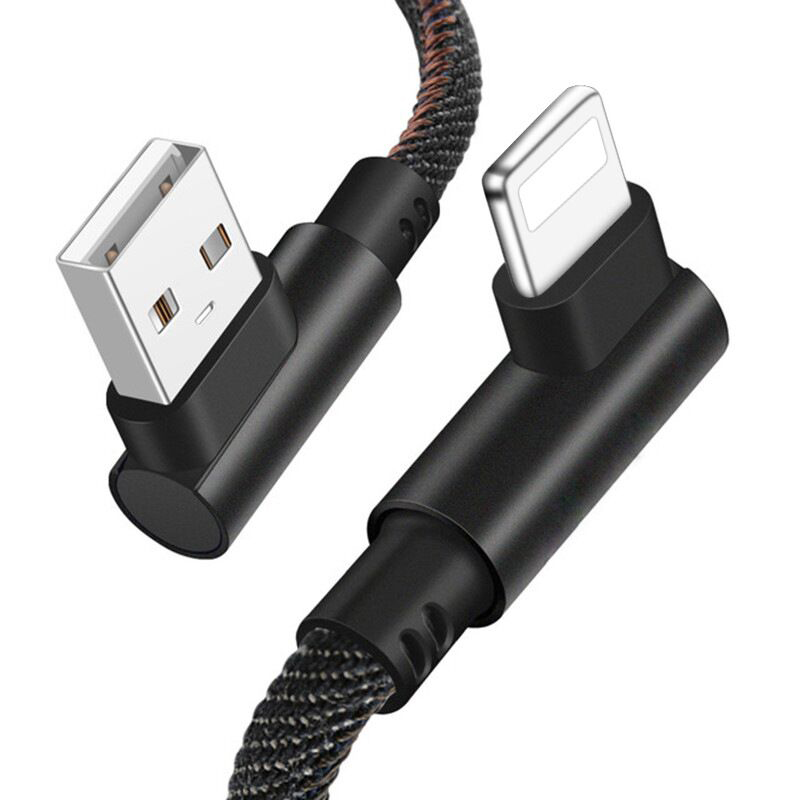 USB datový kabel - microUSB Fast Charge 1 metr kovové koncovky kolmé 90 stupňů černý