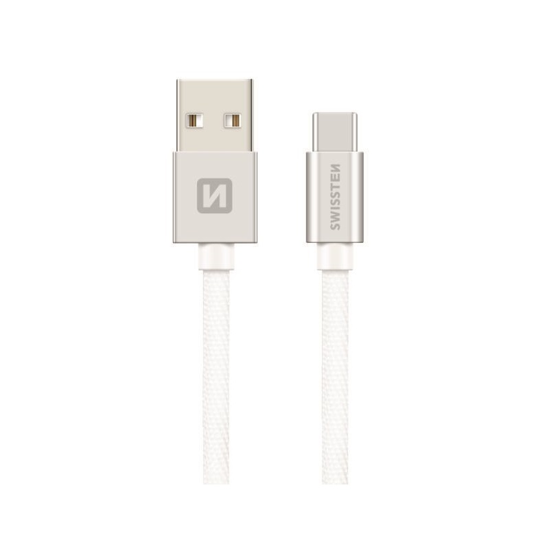 Swissten 71521103 USB 2.0 typ A na C, USB 2.0, zástrčka A - zástrčka C, opletený, 0,2m, stříbrný
