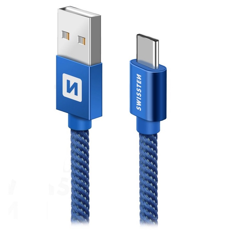 Swissten 71521108 USB 2.0 typ A na C, USB 2.0, zástrčka A - zástrčka C, opletený, 0,2m, modrý