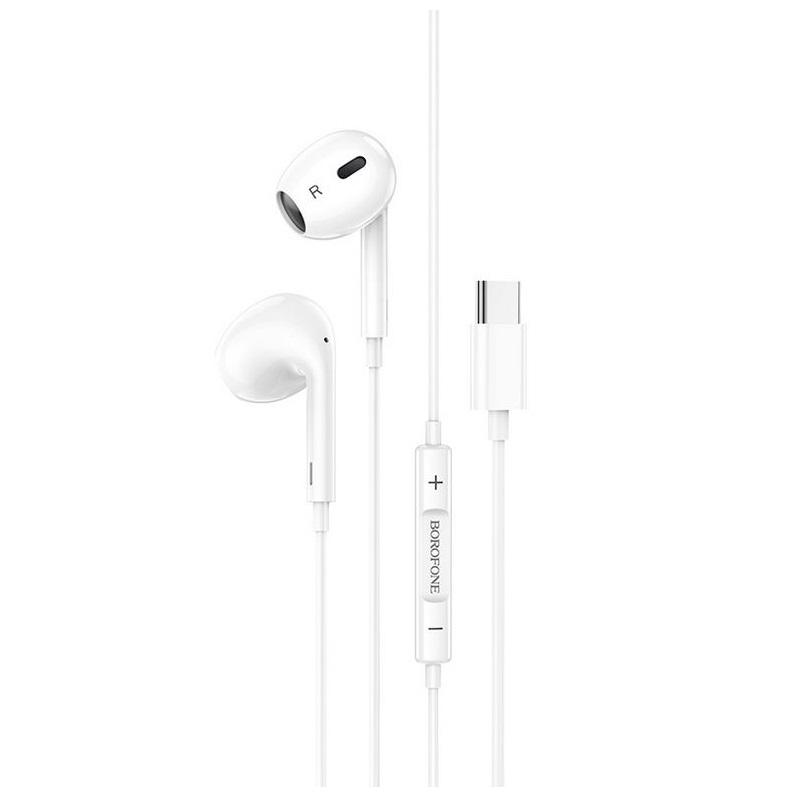 Levně Sluchátka Borofone BM30 Max s mikrofonem, zesilováním a USB-C konektorem Stereo bílá