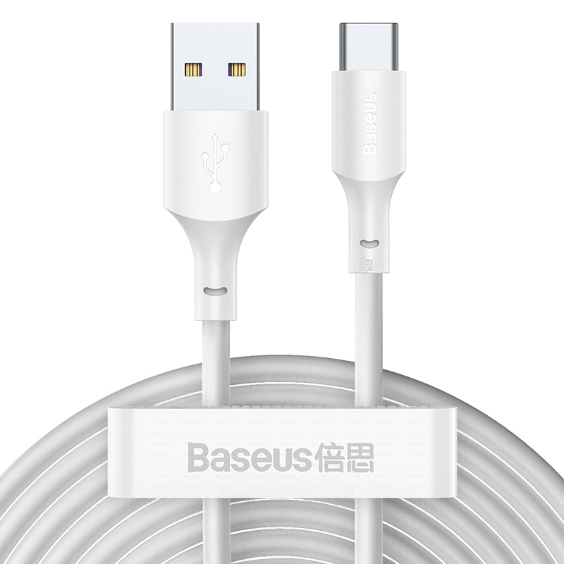 USB datový kabel USB - USB-C Baseus Simple Wisdom 5A 40W 1,5m QC3.0 bílý 2ks v balení