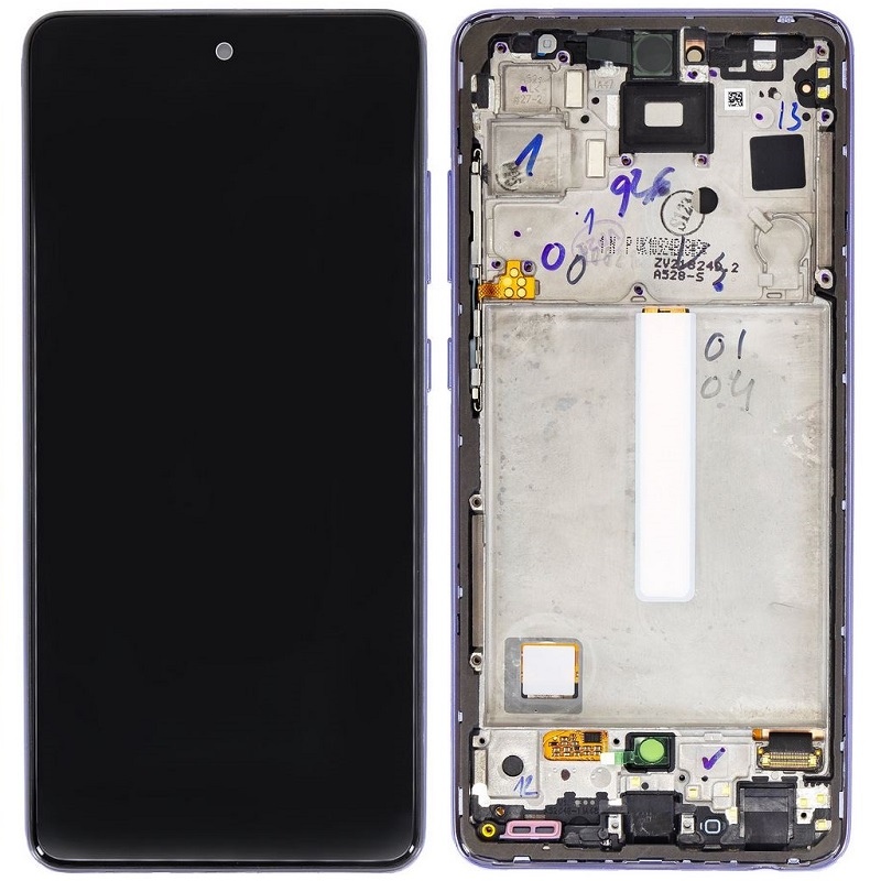 LCD display Samsung A528 Galaxy A52s 5G + dotyk + přední kryt Original Service Pack fialový