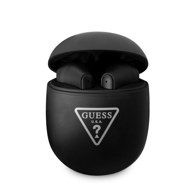 Sluchátka Bluetooth TWS Guess True Triangle Logo BT 5.2 4H GUTWST82TRK + dobíjecí pouzdro černá