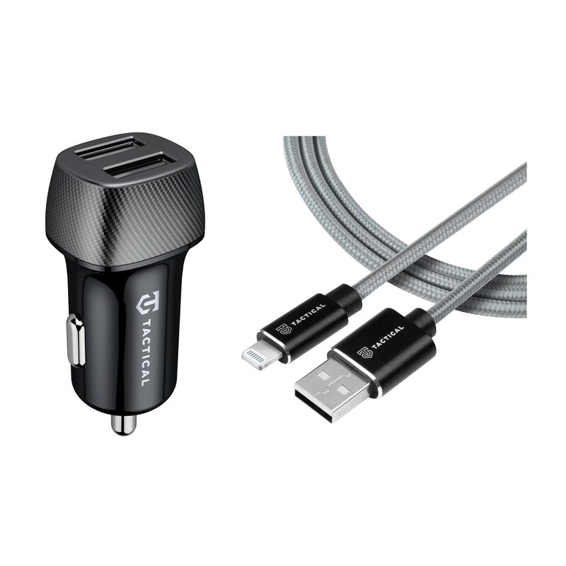 Levně Tactical Field Plug Dual 12W + Tactical Fast Rope Aramid Cable USB-A/Lightning MFi 0.3m Grey 8596311212833