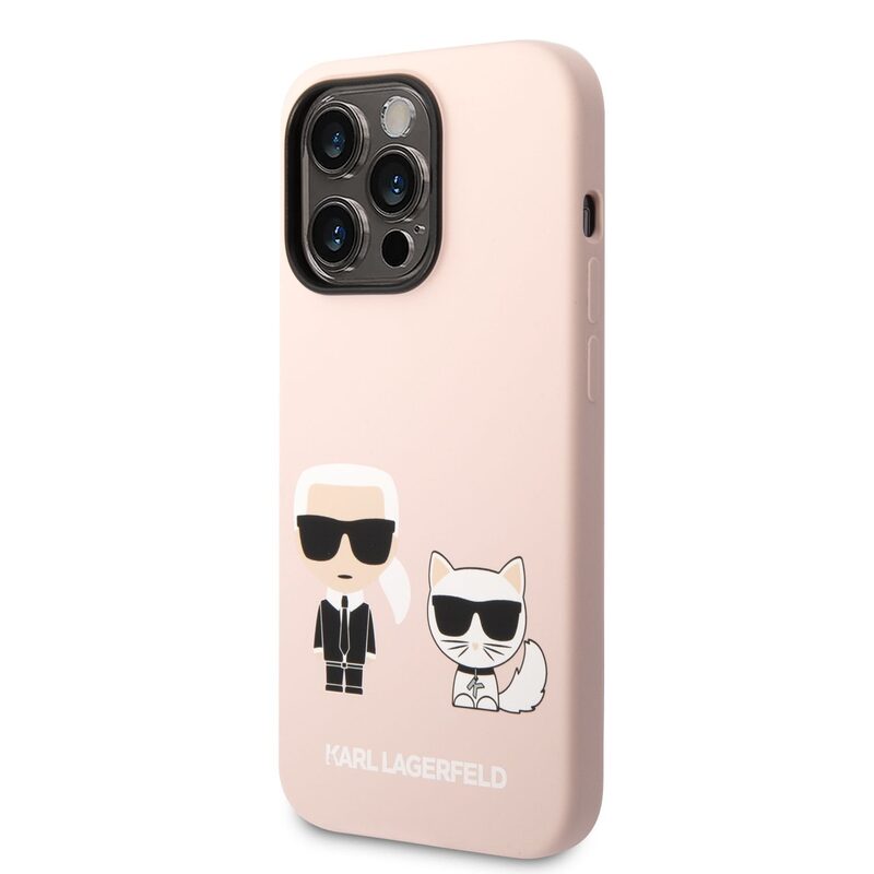 Pouzdro Karl Lagerfeld and Choupette Liquid Silicone zadní kryt pro Apple iPhone 14 PRO Pink