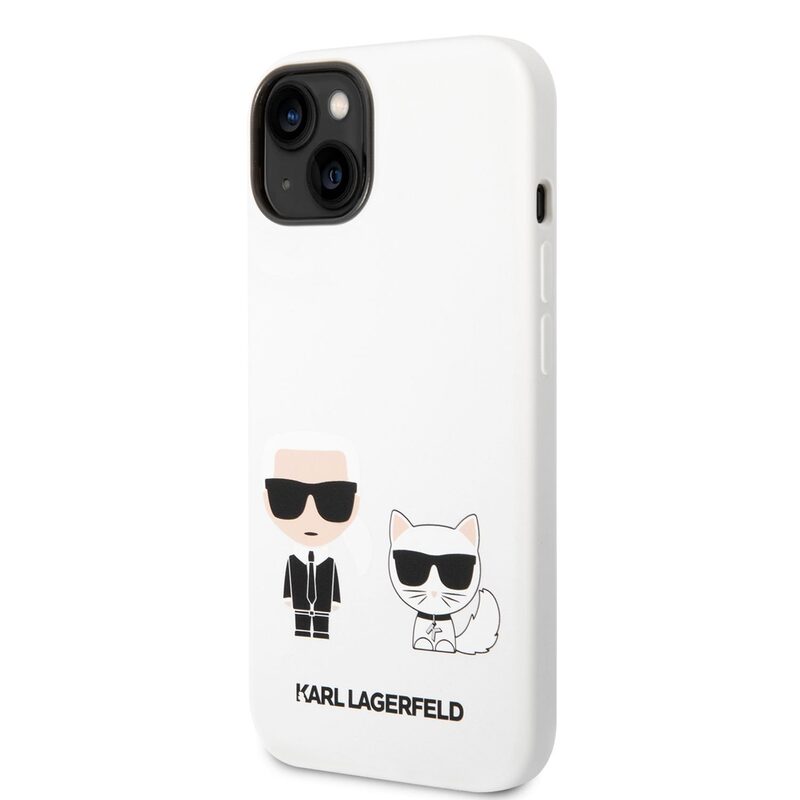Pouzdro Karl Lagerfeld and Choupette Liquid Silicone zadní kryt pro Apple iPhone 14 PLUS White