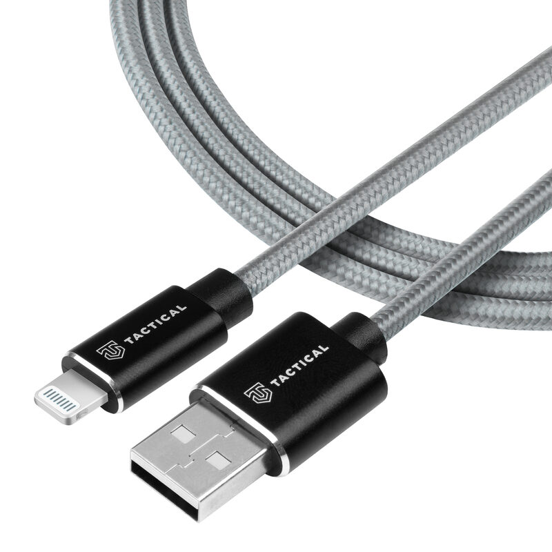 Levně USB datový kabel Tactical Fast Rope Aramid Cable USB-A/Lightning MFi 1m šedý