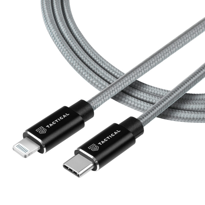 USB datový kabel Tactical Fast Rope Aramid Cable USB-C/Lightning MFI 0.3m šedý