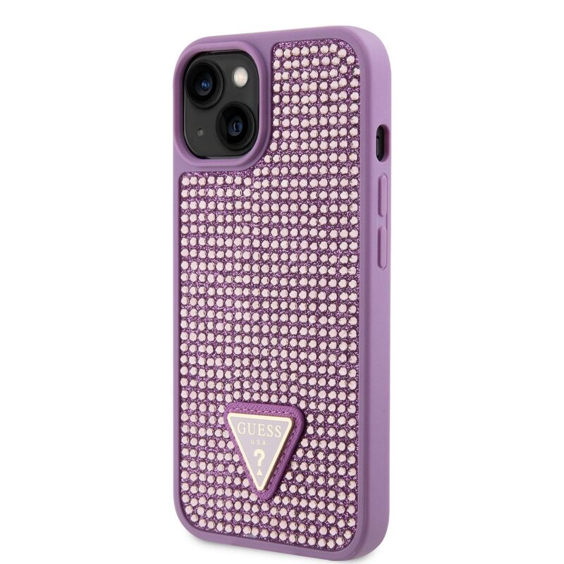 Pouzdro Guess Rhinestones Triangle Metal Logo kryt pro Apple iPhone 14 Purple