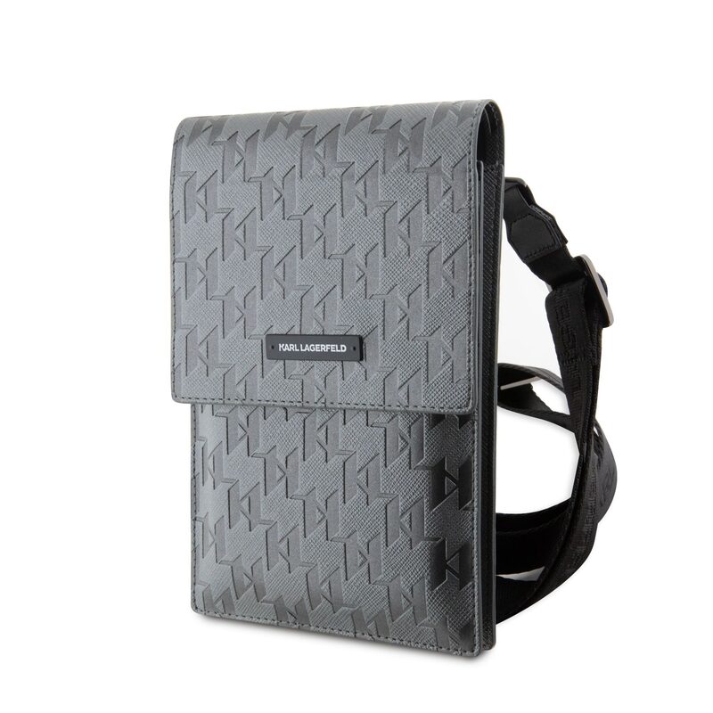 Pouzdro Karl Lagerfeld Saffiano Monogram Wallet Phone Bag Silver
