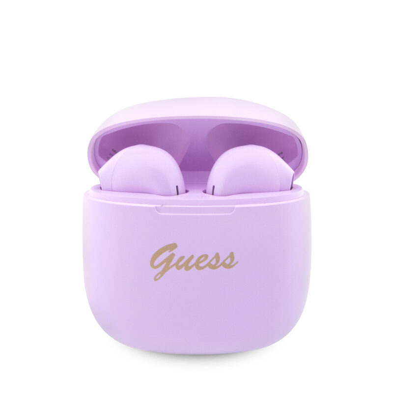 Sluchátka Bluetooth Guess True Wireless Script Logo BT5.3 6H Stereo Earphones Purple