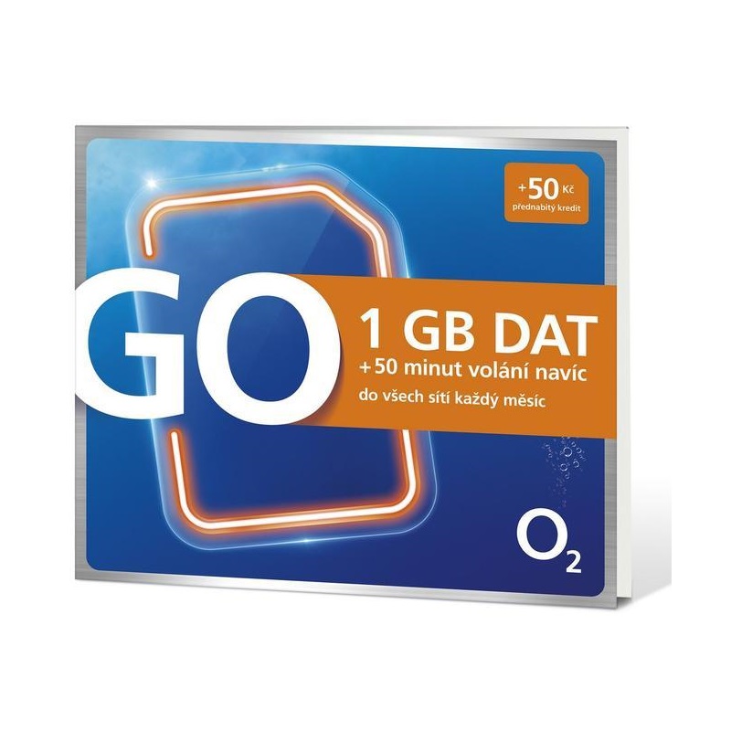 O2 SIM karta GO 1GB dat + 50 minut volání