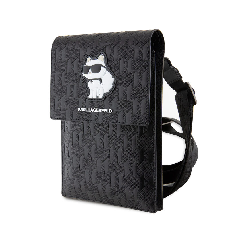 Levně Pouzdro Karl Lagerfeld Saffiano Monogram Wallet Phone Bag Choupette NFT Black