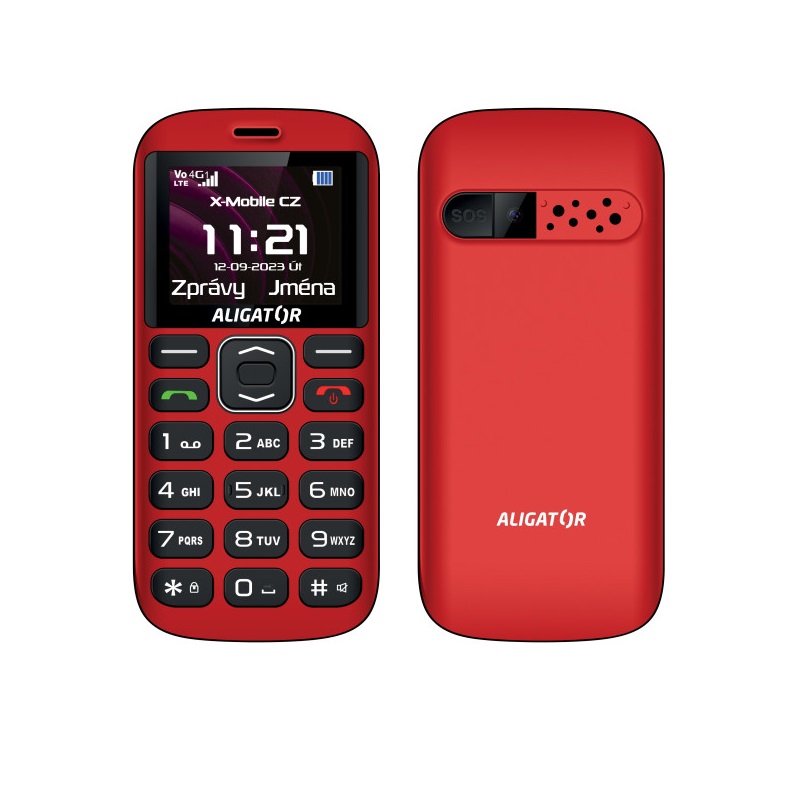 Aligator A720 4G Senior + stolní nabíječka červená