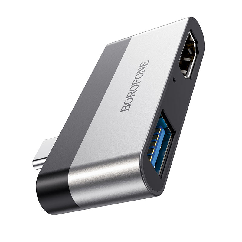 Redukce USB-C HUB Borofone DH2 2v1 USB-C na HDMI, USB 3.0 stříbrná