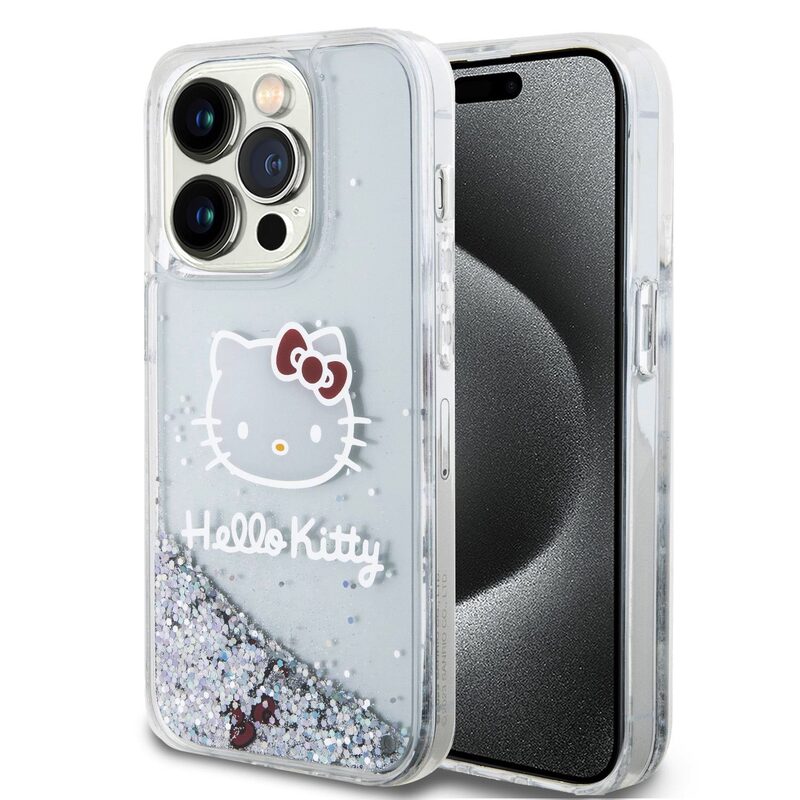 Levně Pouzdro Hello Kitty Liquid Glitter Electroplating Head Logo pro Apple iPhone 13 PRO Transparent