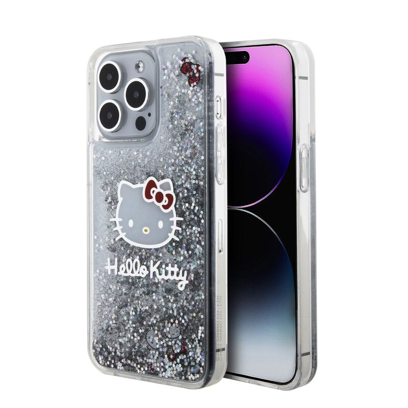 Levně Pouzdro Hello Kitty Liquid Glitter Electroplating Head Logo pro Apple iPhone 15 PRO MAX Transparent