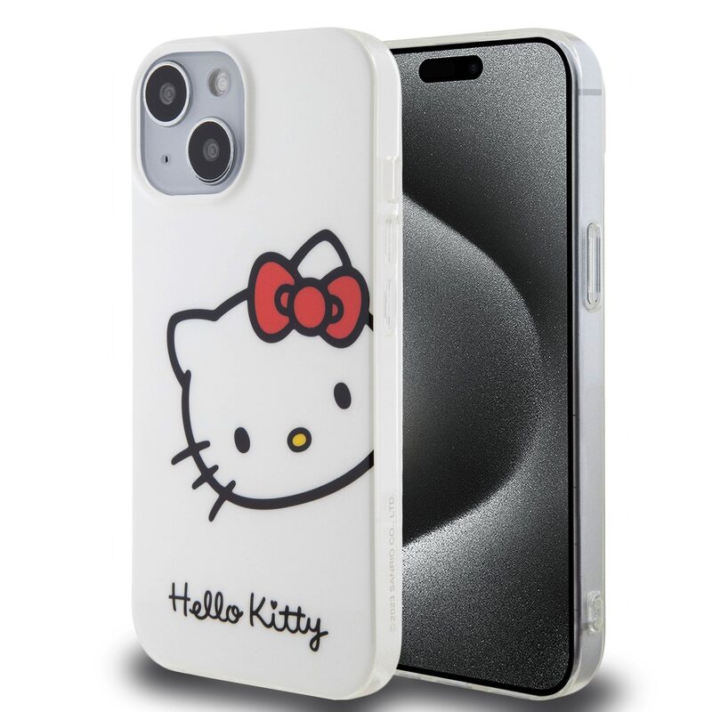 Levně Pouzdro Hello Kitty IML Head Logo zadní kryt pro Apple iPhone 15 White