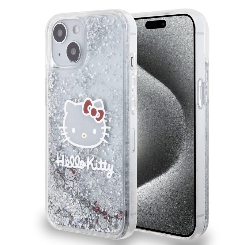 Pouzdro Hello Kitty Liquid Glitter Electroplating Head Logo pro Apple iPhone 13 Transparent