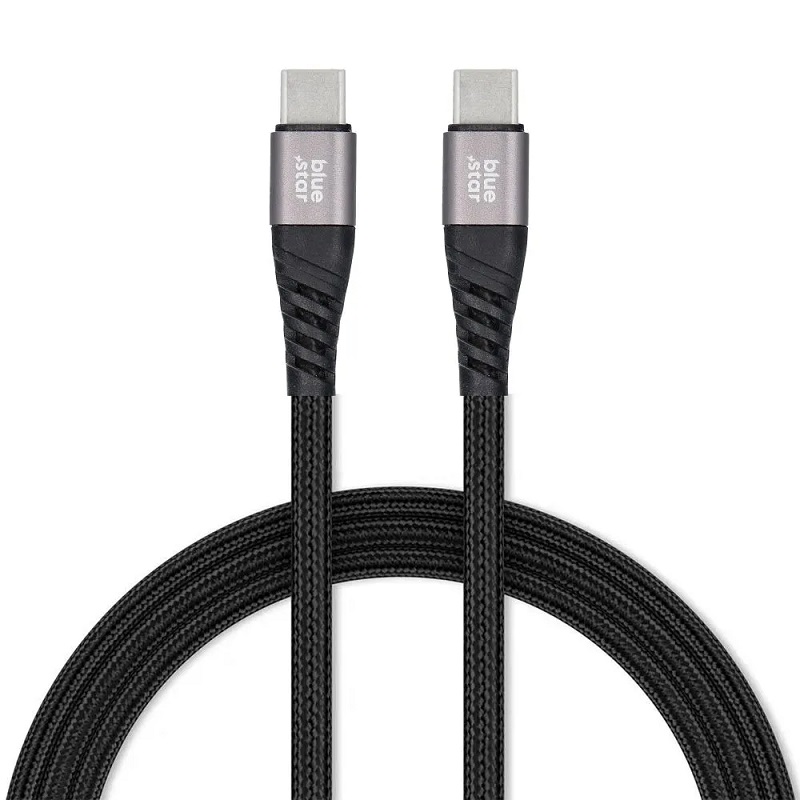 Levně USB datový kabel USB-C to USB-C Blue Star 60W 1,2m 3A oplétaný černý