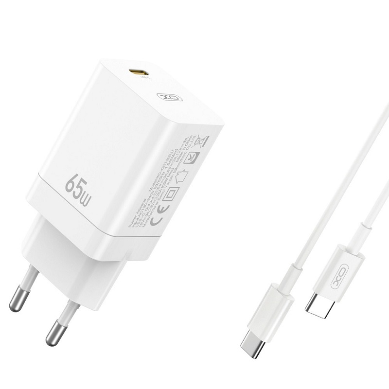 Levně Nabíječka XO CE10 USB-C QC 4.0 PD 3.0 65W 20V/3,25A MacBook, Laptop + C to C kabel bílá