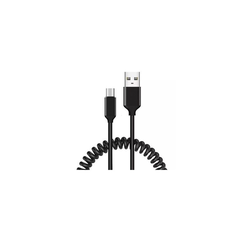 USB datový kabel USB-C kroucený spirála autonabíječka až 1m černý