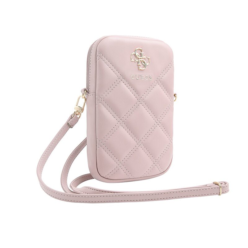 Levně Pouzdro Guess PU Quilted 4G Metal Logo Wallet Phone Bag Zipper Pink