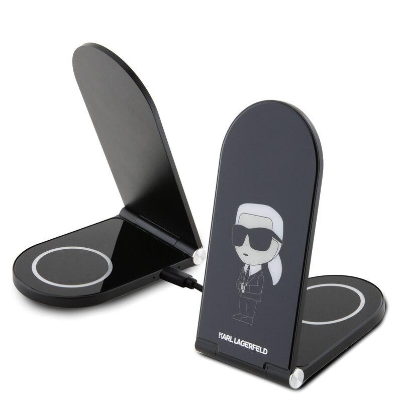Levně Nabíječka Karl Lagerfeld Aluminium stolní bezdrátová magnetická 2v1 Ikonic NFT Black