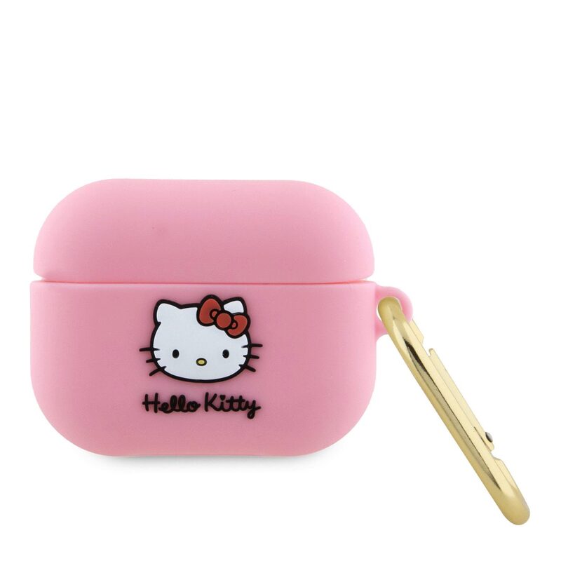 Pouzdro Hello Kitty Liquid Silicone 3D Kitty Head Logo pro Apple AirPods PRO Pink