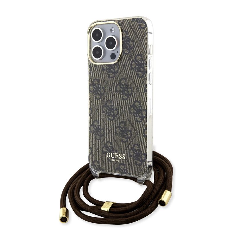 Levně Pouzdro Guess IML 4G Printed Crossbody Apple iPhone 15 PRO Brown