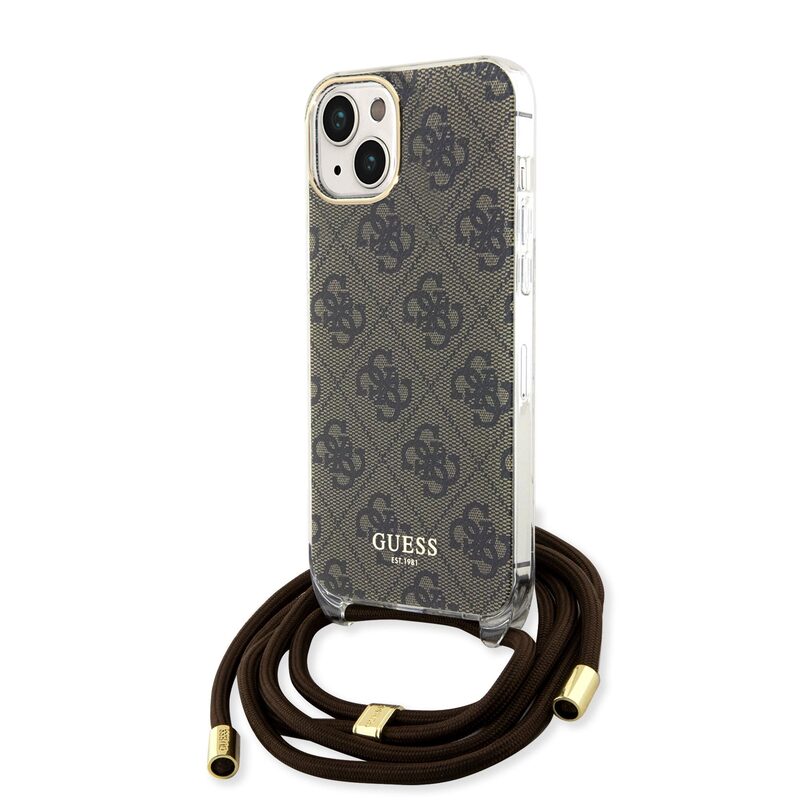 Levně Pouzdro Guess IML 4G Printed Crossbody Apple iPhone 15 Brown