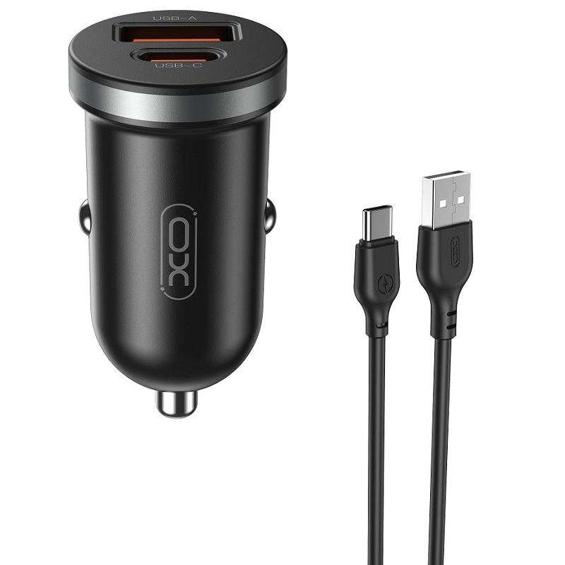 CL autonabíječka XO CC56 PD3.0 + QC3.0 1xUSB 20W, 1xUSB-C 30W + kabel USB to USB-C černá