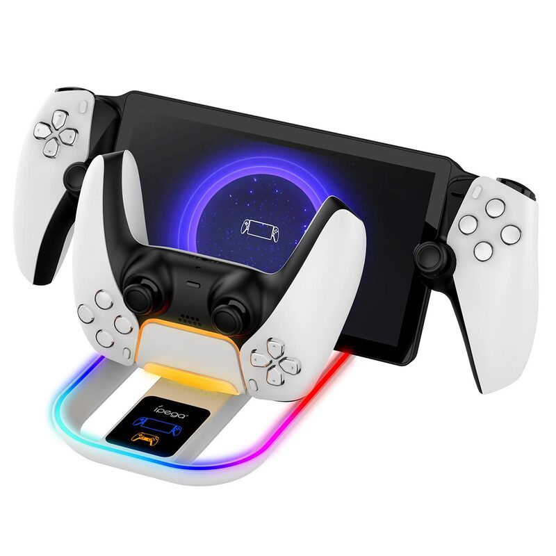 iPega P5P11 nabíjecí stanice s RGB 2v1 pro Playstation Portal Remote Player a PS5 ovladač White