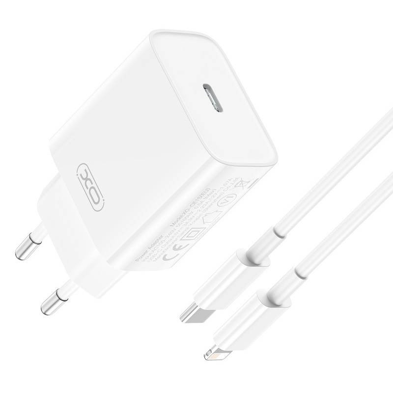 Levně Nabíječka XO CE15 USB-C PD 20W QC 3.0 + Lightning kabel pro iPhone 12,13,14 PRO MAX bílá