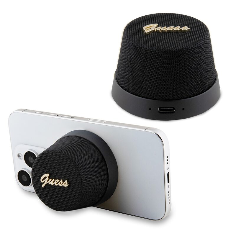 Guess 2v1 Magnetic Bluetooth Speaker / Stand Metal Script Black, GUWSC3ALSMK