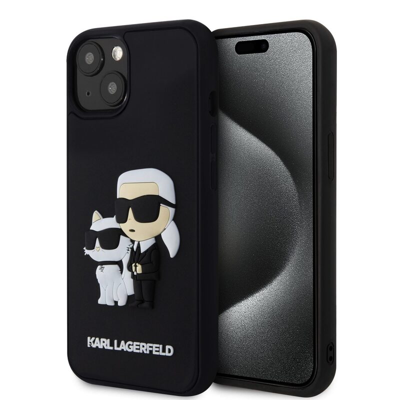 Pouzdro Karl Lagerfeld 3D Rubber Karl and Choupette zadní kryt Apple iPhone 14 Black