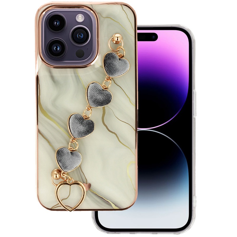 Levně Pouzdro silikon Apple iPhone 14 Deco Chain Loop vzor 1 bílé